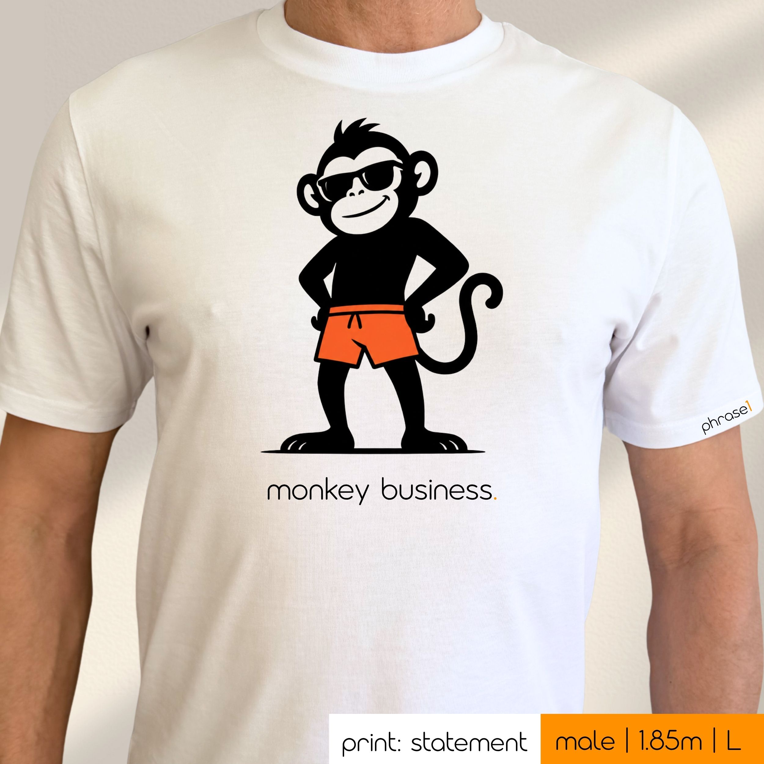 Premium T-Shirt mit Spruch "monkey business." und Visual