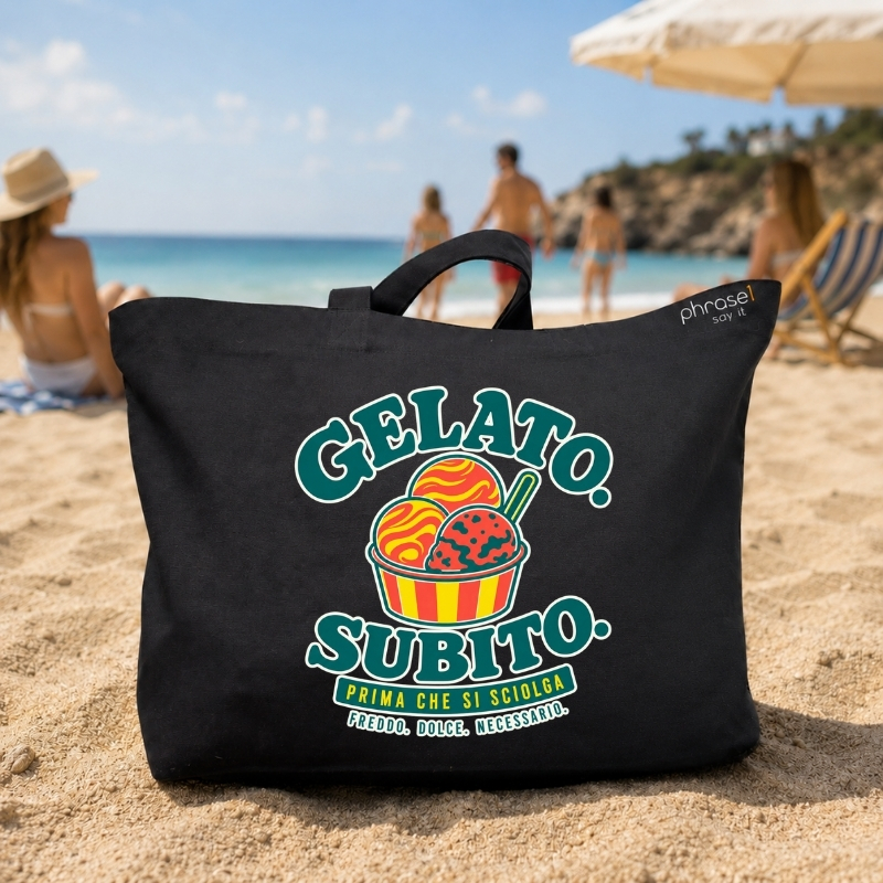 Beach Bag / Big Shopper mit „GELATO. SUBITO.“ Italo-Motiv Beach Bag / Big Shopper mit „GELATO. SUBITO.“ Italo-Motiv