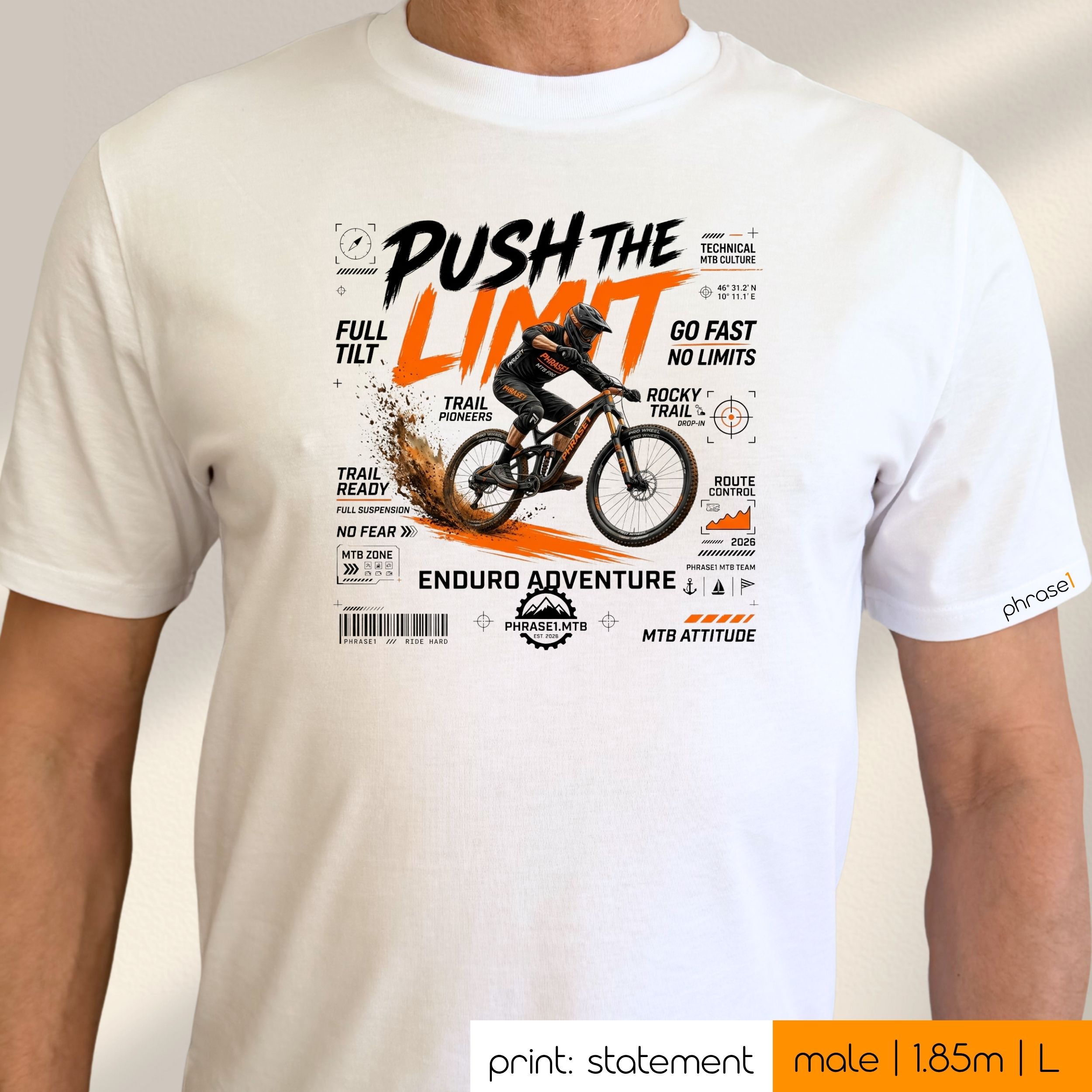 Premium T-Shirt mit Spruch "push the limit" Gravel Bike. P1 Urban Sportswear Premium T-Shirt mit Spruch "push the limit" Gravel Bike. P1 Urban Sportswear