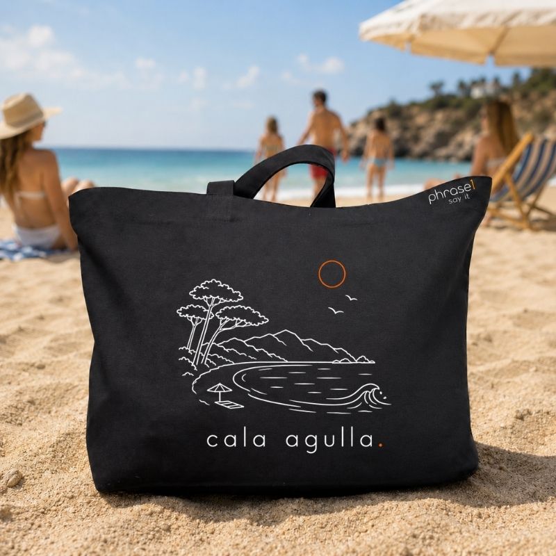 Premium Shopper mit Spruch „cala agulla.“ und Visual Premium Shopper mit Spruch „cala agulla.“ und Visual