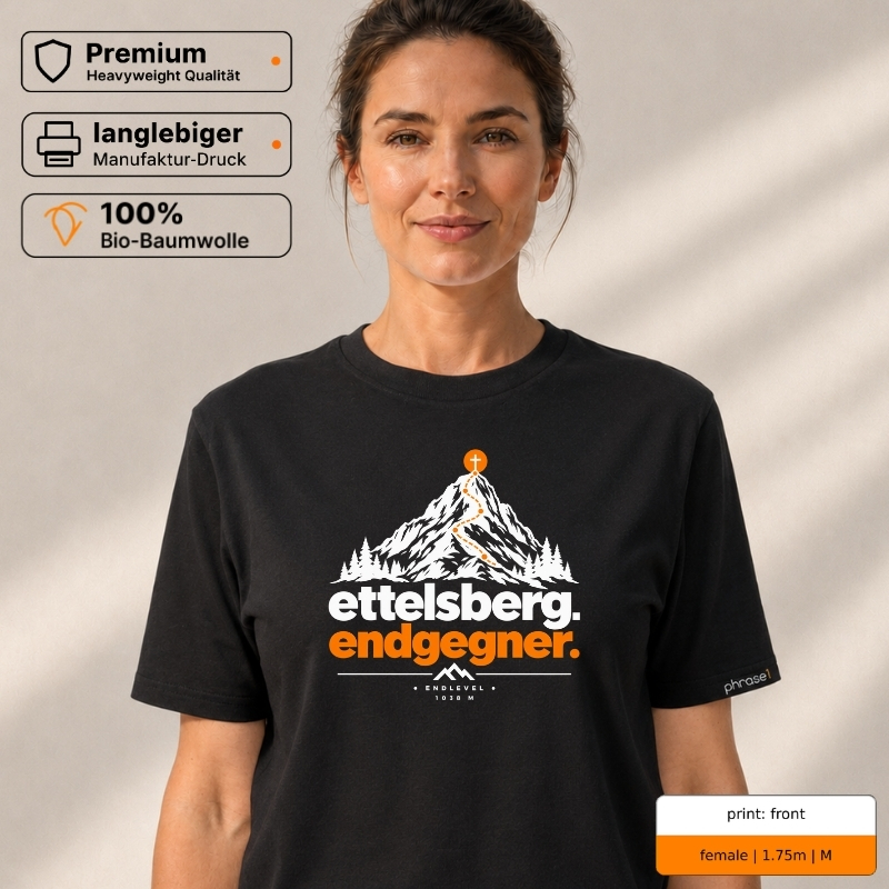 Premium T-Shirt mit „ettelsberg. endgegner.“ Front- und Backprint Premium T-Shirt mit „ettelsberg. endgegner.“ Front- und Backprint