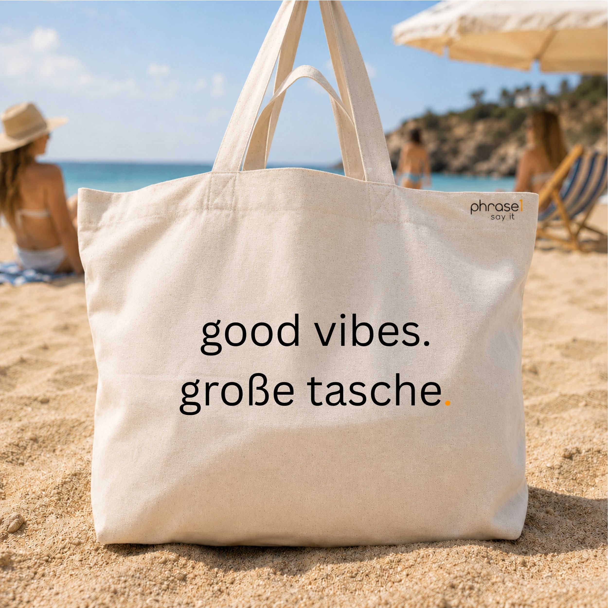 Premium Shopper mit Spruch „good vibes. große tasche.“ Premium Shopper mit Spruch „good vibes. große tasche.“