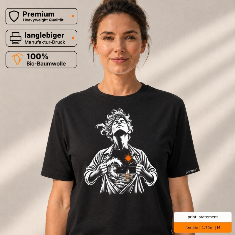 Premium T-Shirt mit Wellen- und Meer-im-Herzen-Motiv