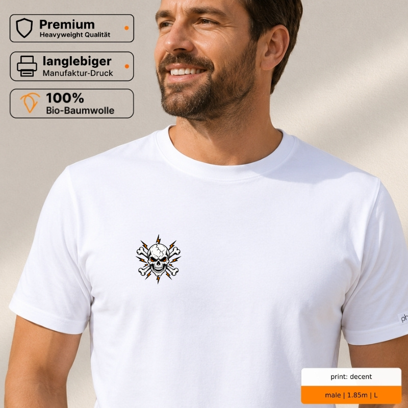 Premium T-Shirt "Totenkopf mit gekreuzten Knochen und Blitzen" Premium T-Shirt "Totenkopf mit gekreuzten Knochen und Blitzen"