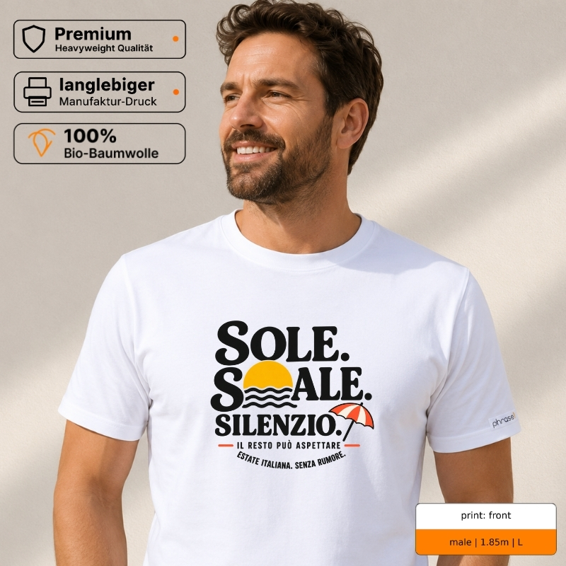 Premium T-Shirt mit „SOLE. SALE. SILENZIO“ Italo-Sommer-Motiv