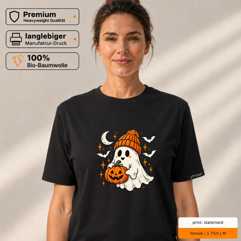 Premium T-Shirt „Halloween Geist mit Kürbis.“