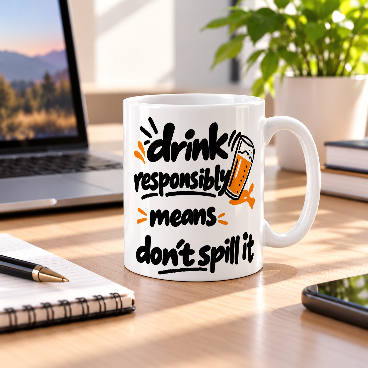 Tasse „drink responsibly means don't spill it.“ Tasse „drink responsibly means don't spill it.“