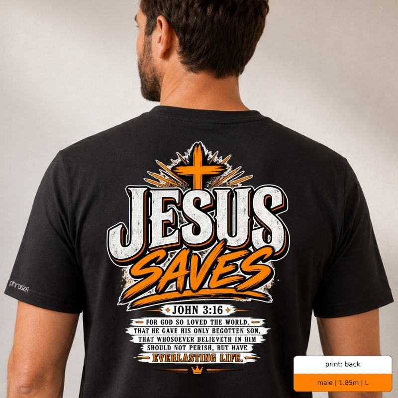 Premium T-Shirt „Jesus Saves“ mit Front- und Backprint