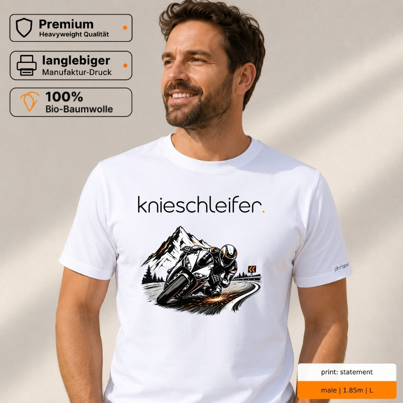Premium T-Shirt mit „knieschleifer.“ Motorrad-Motiv