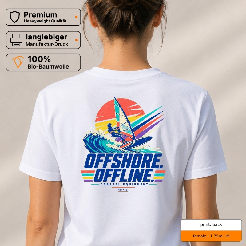Premium T-Shirt „OFFSHORE. OFFLINE.“ – p1 beachwear Rückenprint