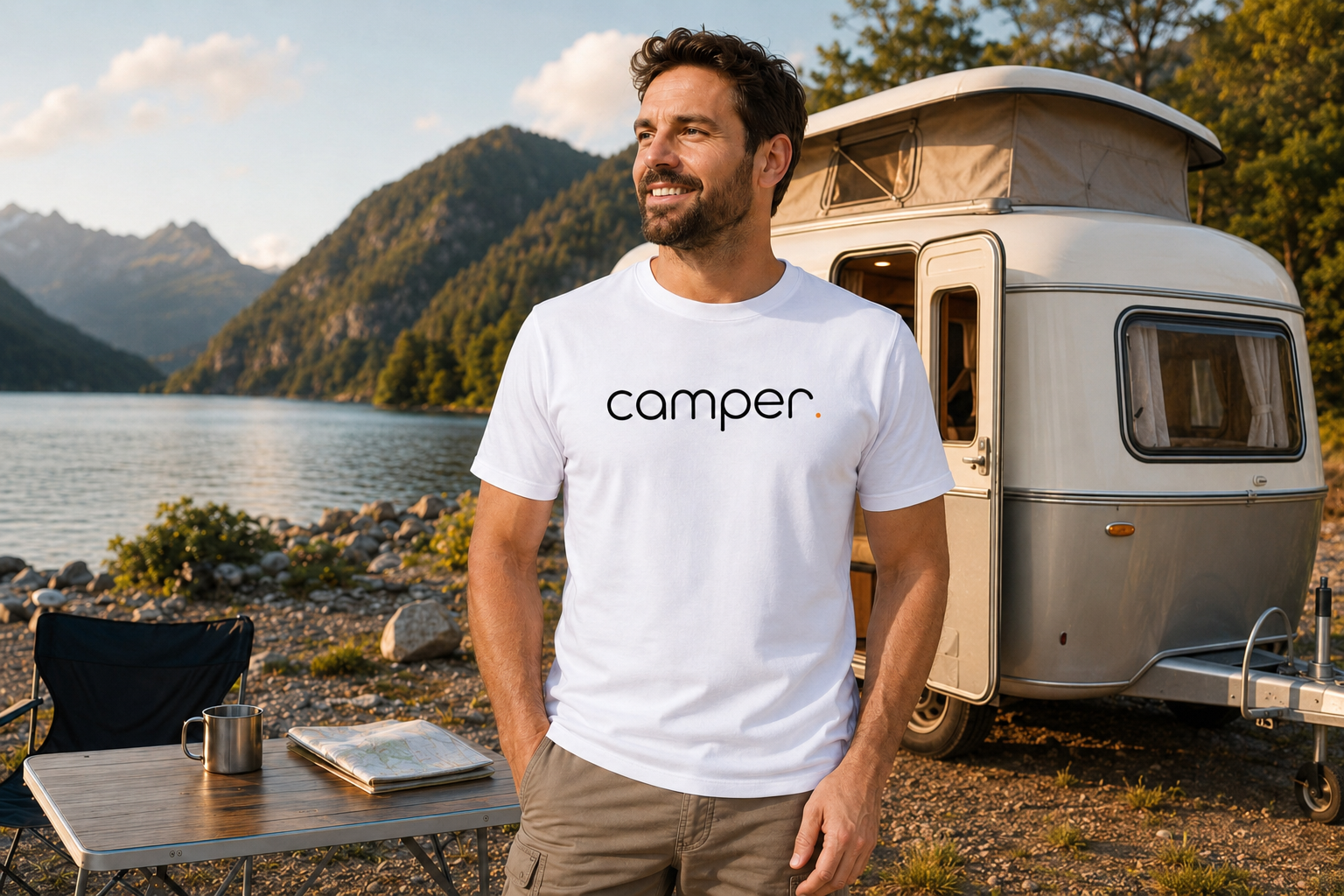 Premium T-Shirt mit Spruch "camper." Premium T-Shirt mit Spruch "camper."