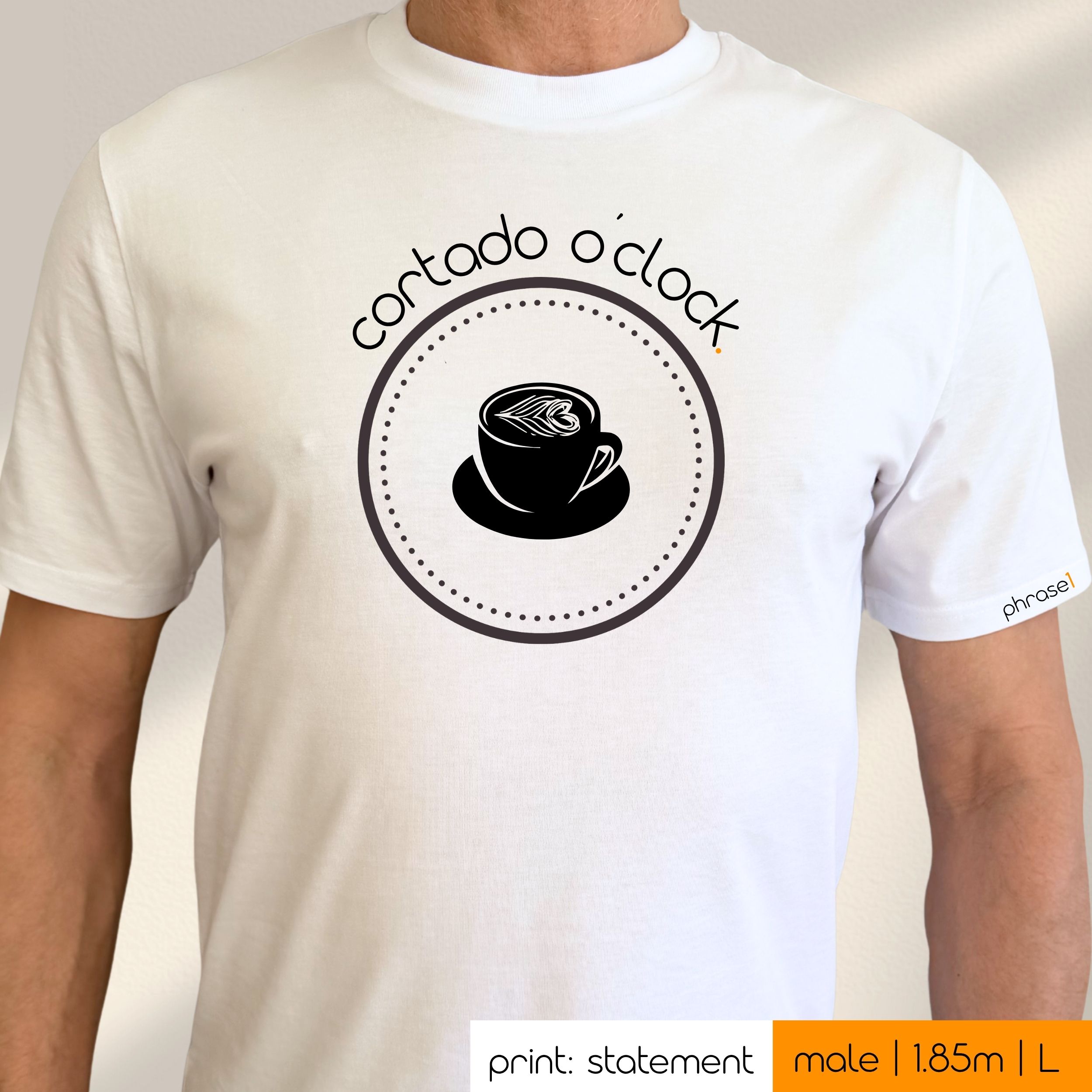 Premium T-Shirt mit Sruch "cortado o’clock" und Visual Café Cortado Premium T-Shirt mit Sruch "cortado o’clock" und Visual Café Cortado