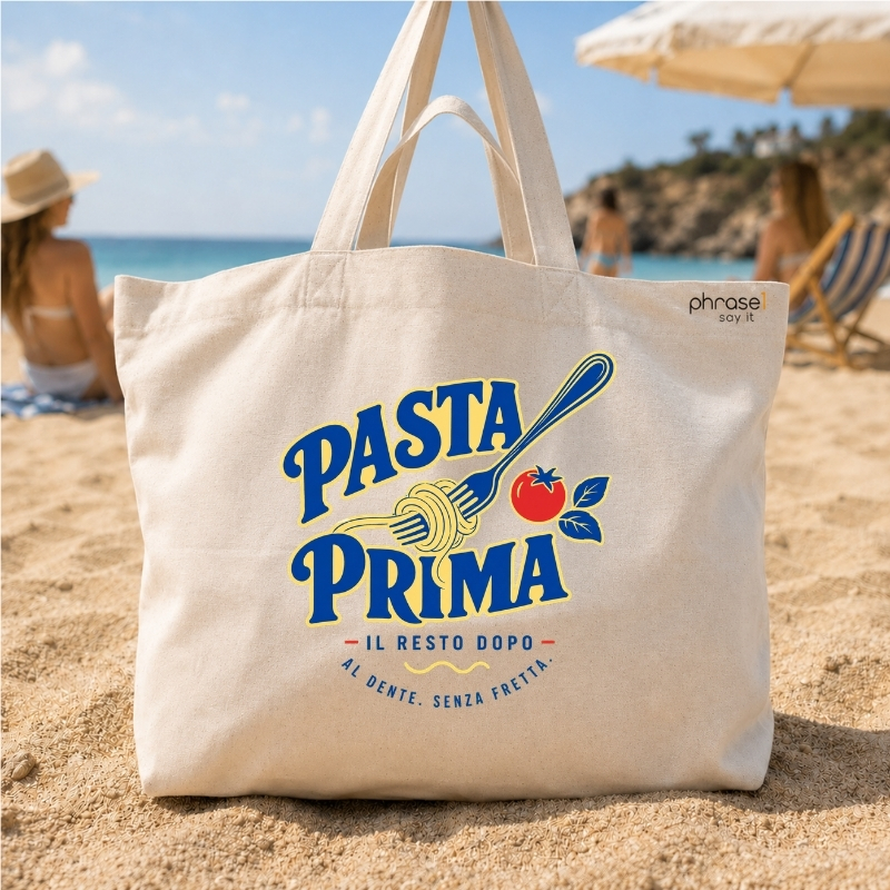 Beach Bag / Big Shopper mit „PASTA PRIMA“ Italo-Motiv Beach Bag / Big Shopper mit „PASTA PRIMA“ Italo-Motiv