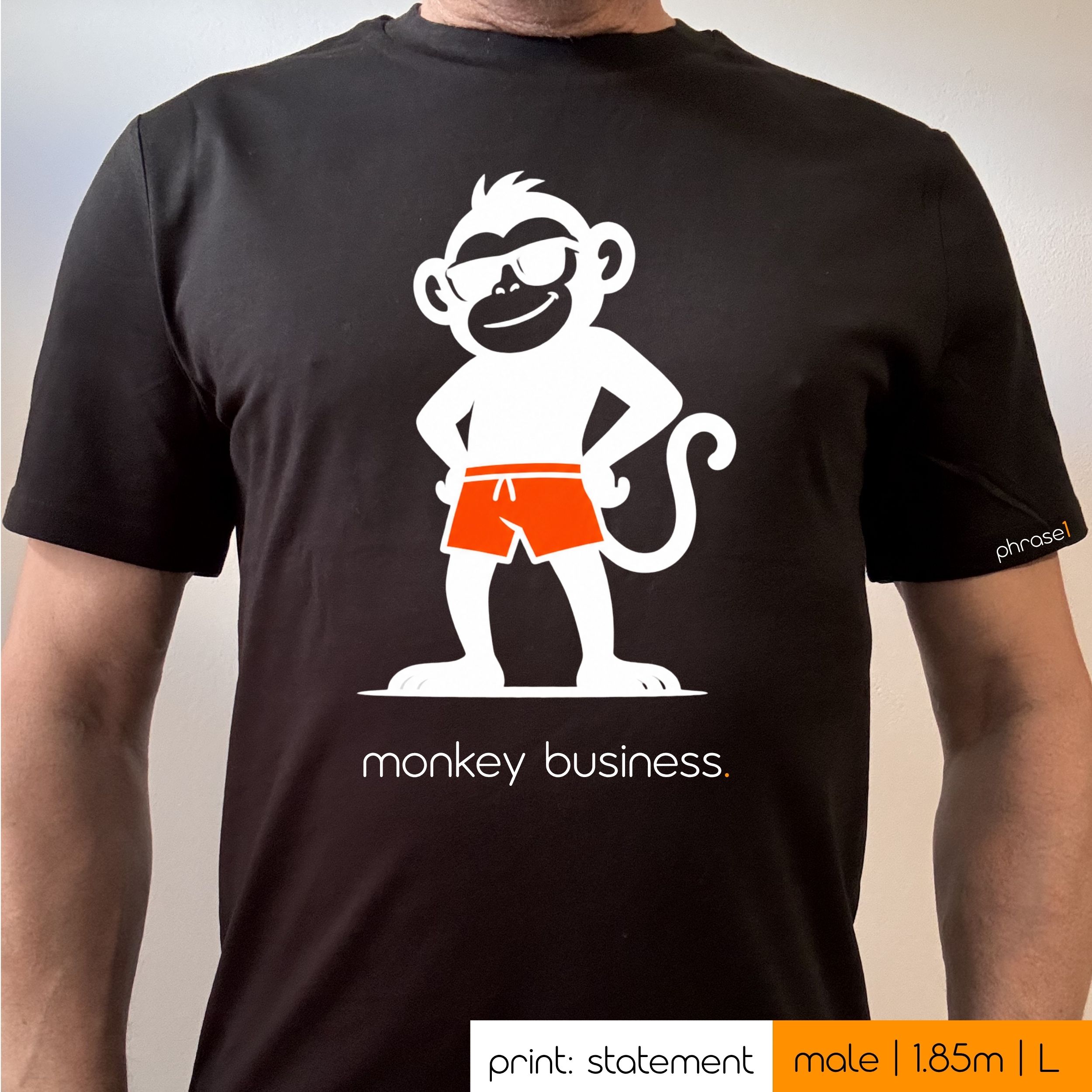 Premium T-Shirt mit Spruch "monkey business." und Visual