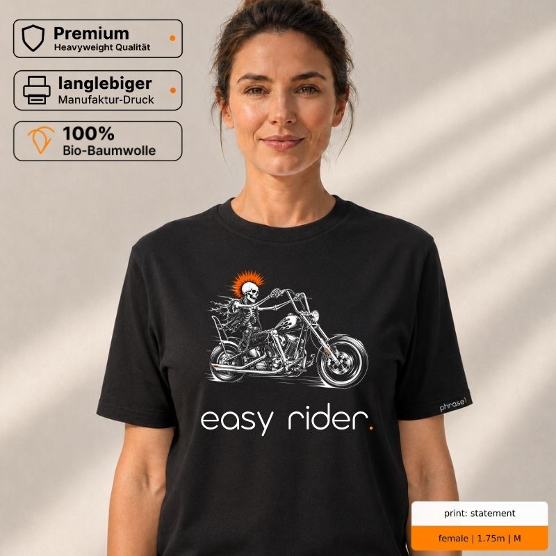 Premium T-Shirt mit Visual "Punk Skelett riding Chopper"