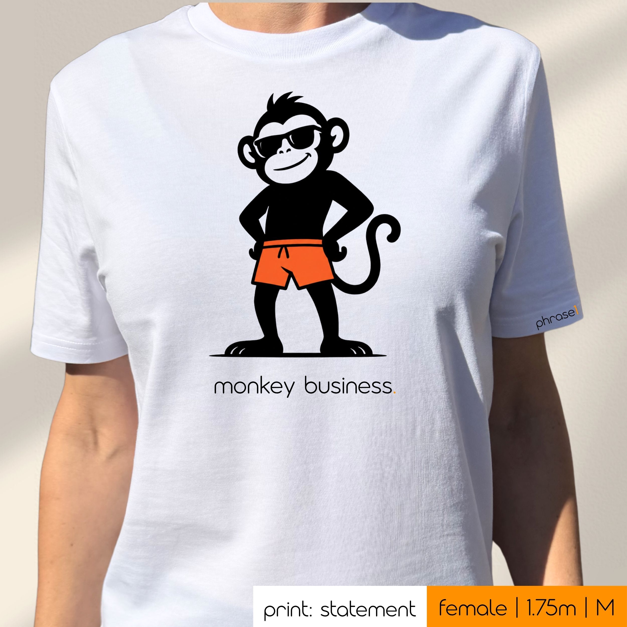 Premium T-Shirt mit Spruch "monkey business." und Visual Premium T-Shirt mit Spruch "monkey business." und Visual