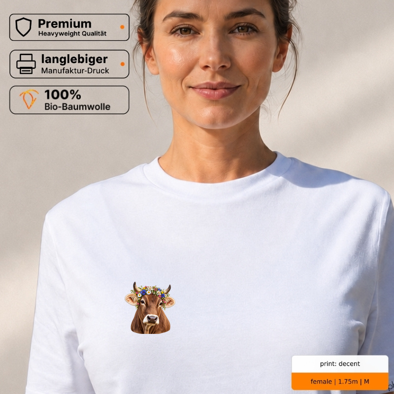 Premium T-Shirt "Allgäuer Braunvieh mit Blumenkranz"