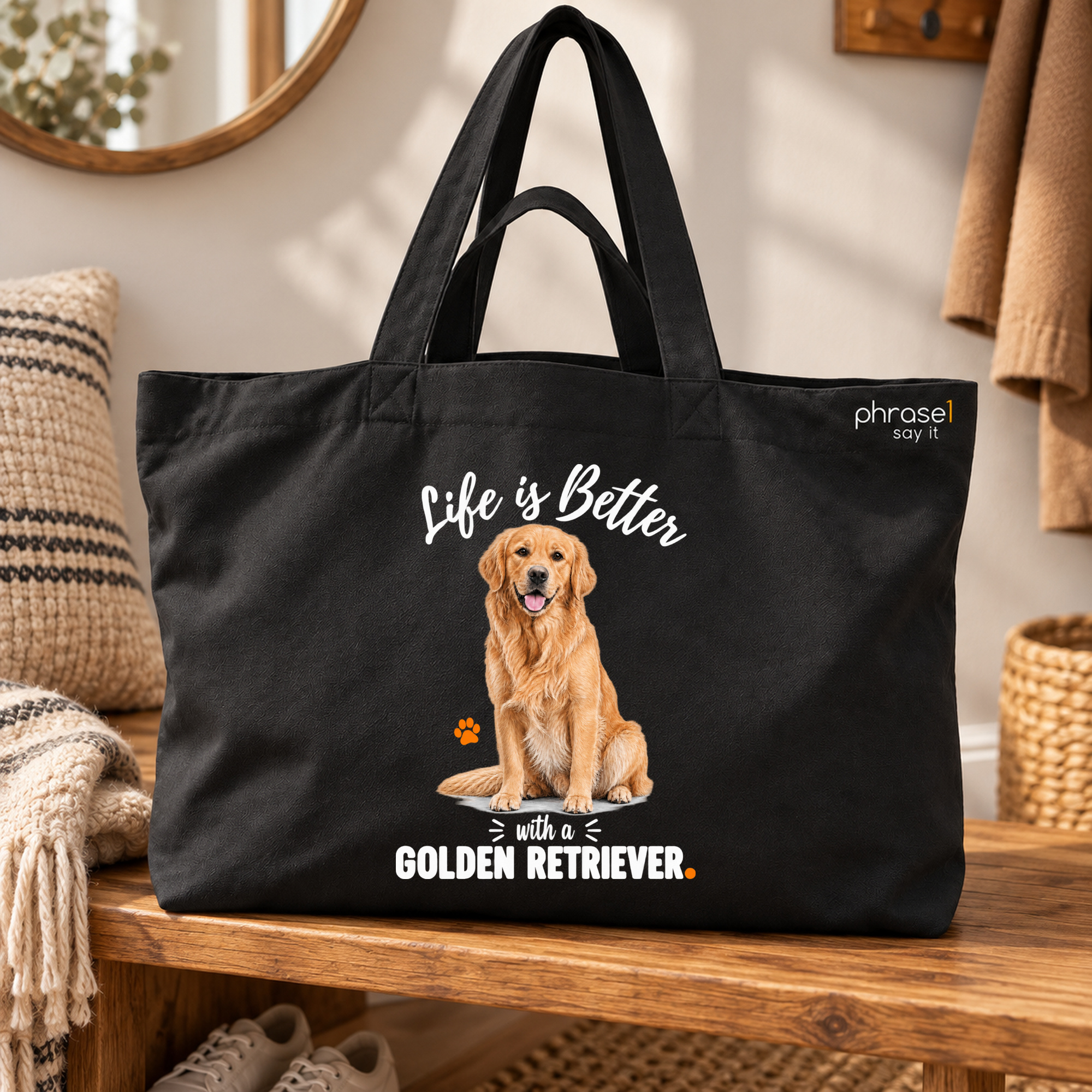 Life is Better with a Golden Retriever Big Shopper