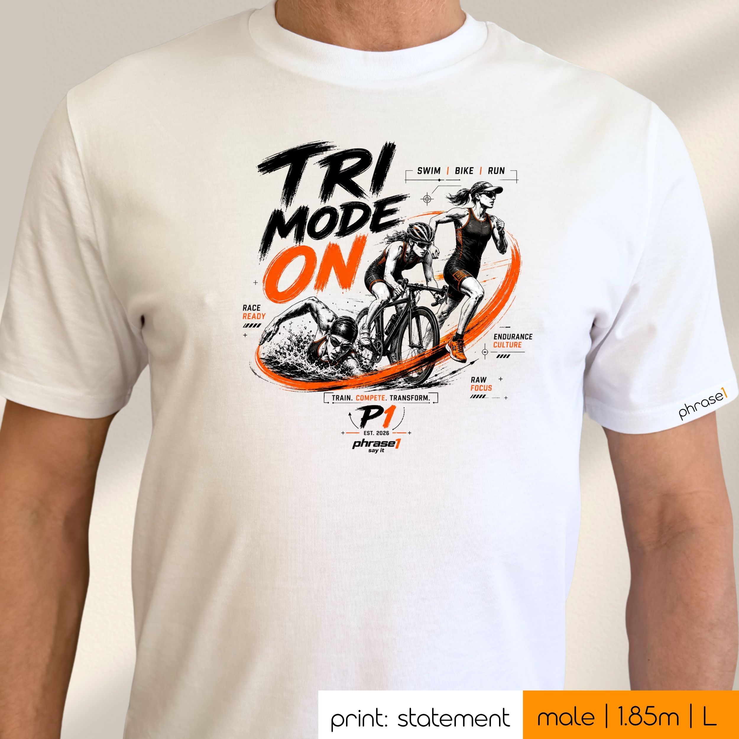 Premium T-Shirt mit Visual "TRI MODE ON" (Triathlon Edition) Premium T-Shirt mit Visual "TRI MODE ON" (Triathlon Edition)