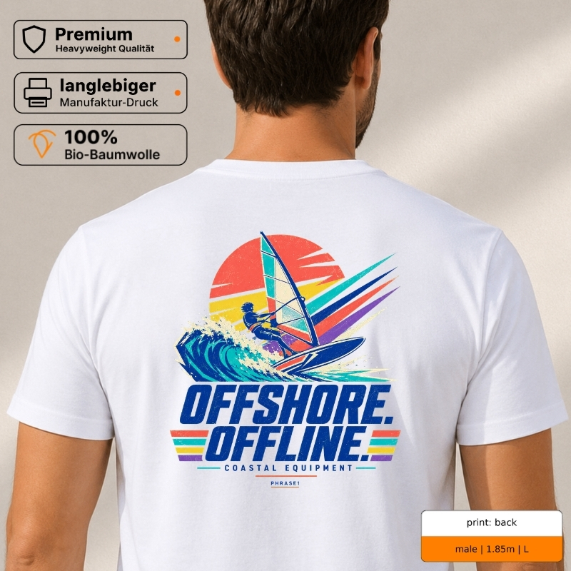 Premium T-Shirt „OFFSHORE. OFFLINE.“ – p1 beachwear Rückenprint Premium T-Shirt „OFFSHORE. OFFLINE.“ – p1 beachwear Rückenprint