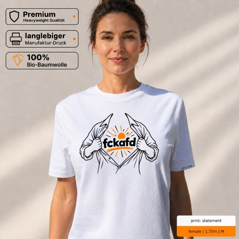 Premium T-Shirt mit „fckafd“ Statement-Motiv Premium T-Shirt mit „fckafd“ Statement-Motiv