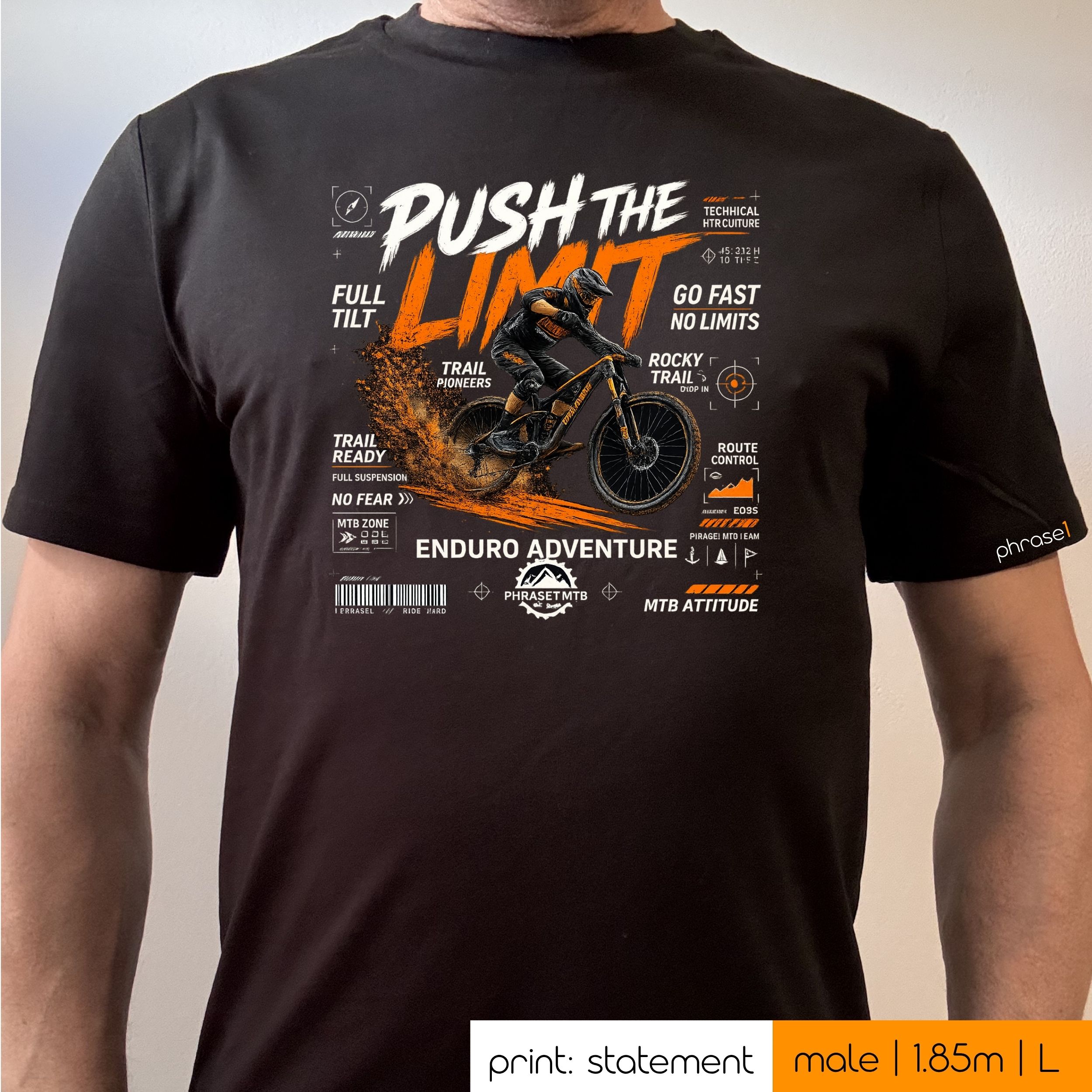 Premium T-Shirt mit Spruch "push the limit" Gravel Bike. P1 Urban Sportswear Premium T-Shirt mit Spruch "push the limit" Gravel Bike. P1 Urban Sportswear