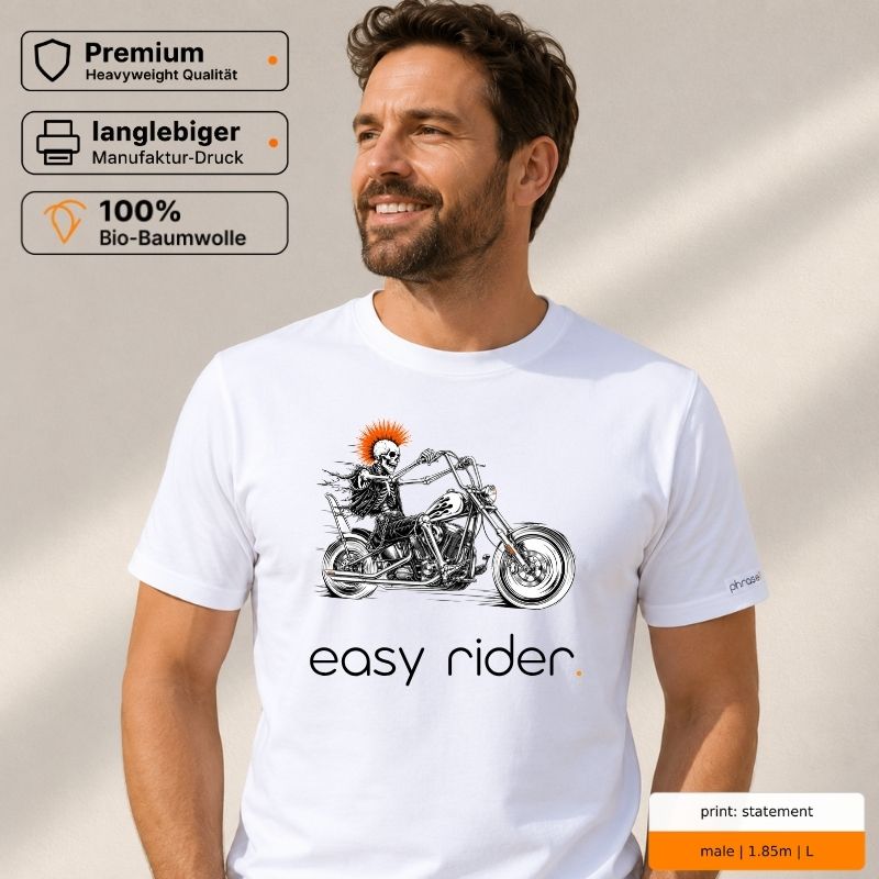 Premium T-Shirt mit Visual "Punk Skelett riding Chopper"