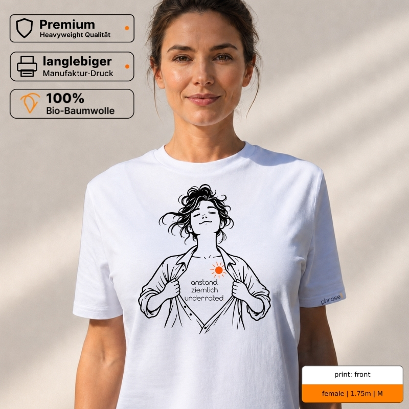 Premium T-Shirt „anstand. ziemlich underrated.“ mit Front- und Backprint Premium T-Shirt „anstand. ziemlich underrated.“ mit Front- und Backprint