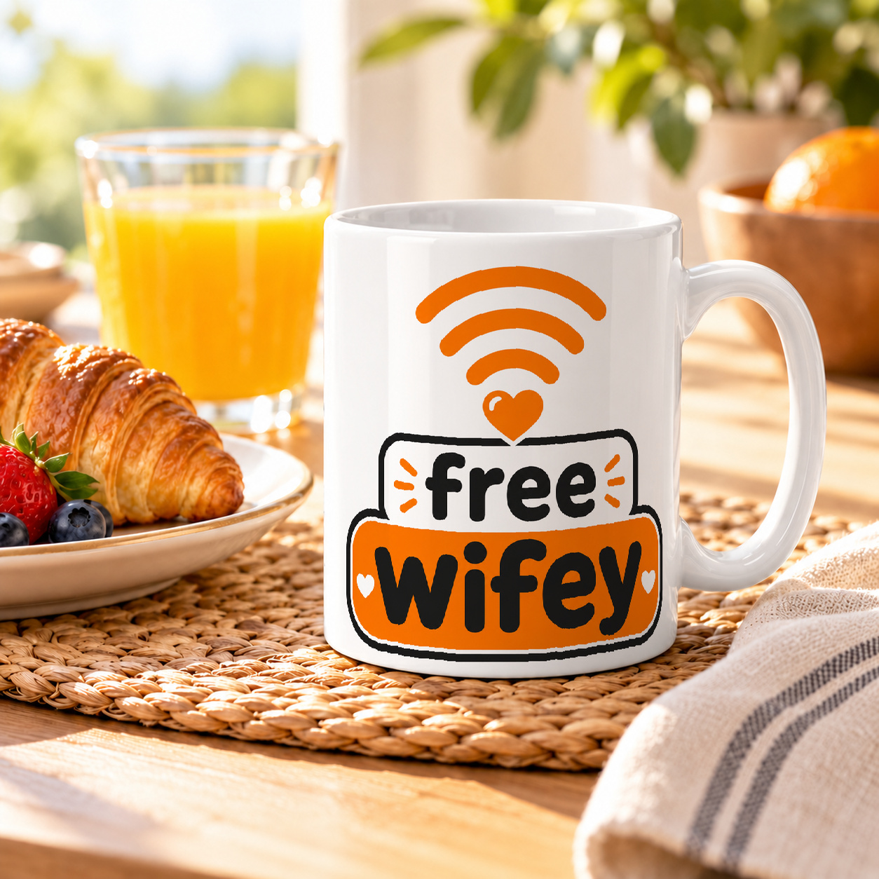 Keramiktasse mit „free wifey.“ Statement