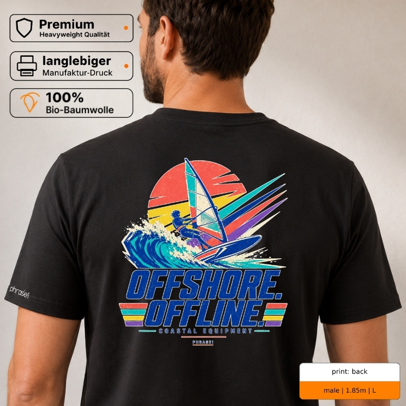 Premium T-Shirt „OFFSHORE. OFFLINE.“ – p1 beachwear Rückenprint
