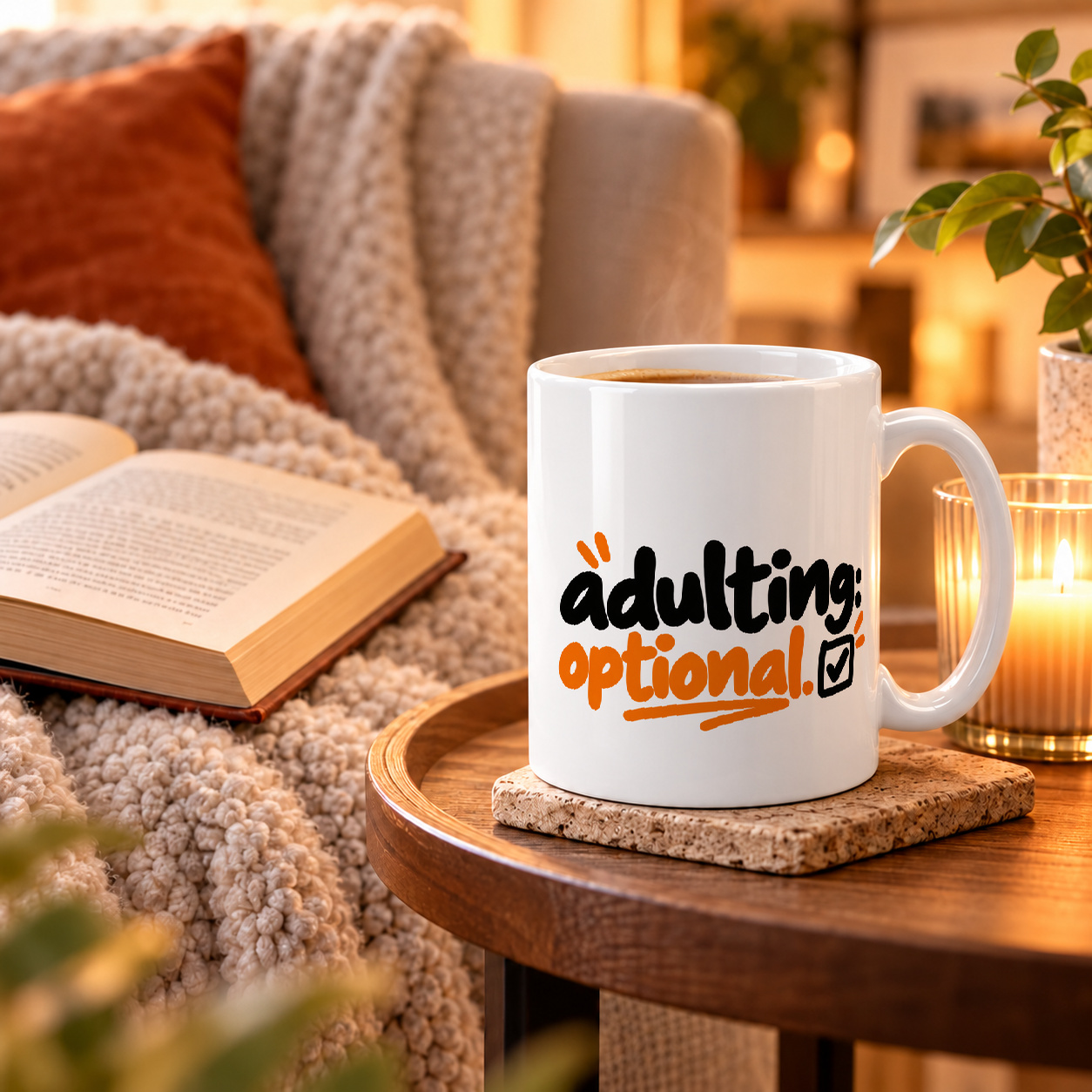 Tasse „adulting optional.“ Tasse „adulting optional.“