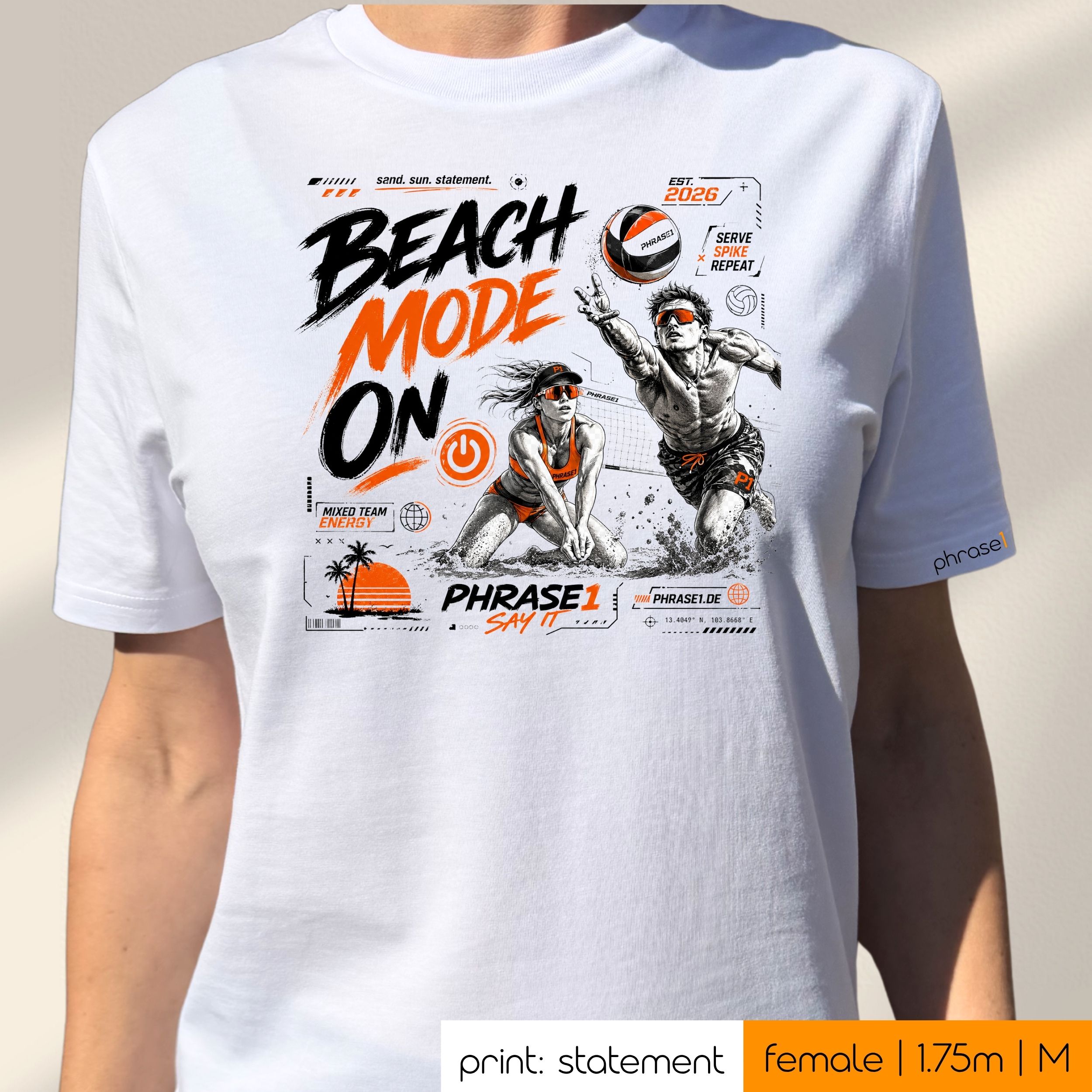 Premium T-Shirt mit Visual "p1 urbans sporstwear - beach mode on" Premium T-Shirt mit Visual "p1 urbans sporstwear - beach mode on"