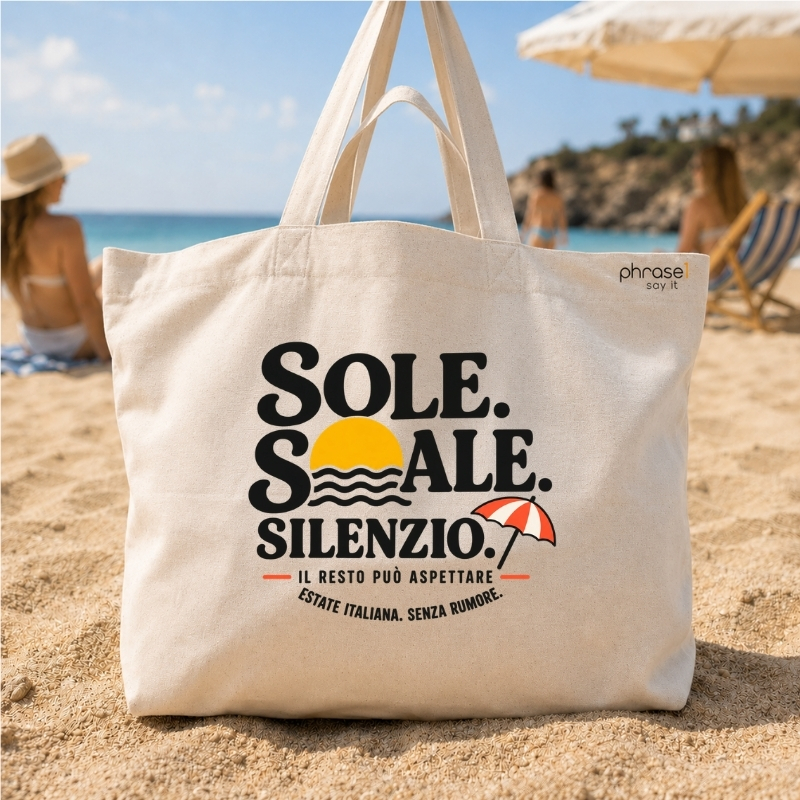 Beach Bag / Big Shopper mit „SOLE. SALE. SILENZIO.“ Italo-Motiv Beach Bag / Big Shopper mit „SOLE. SALE. SILENZIO.“ Italo-Motiv