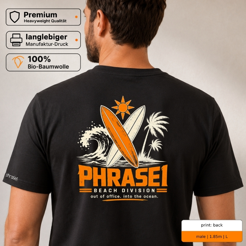 Premium T-Shirt „PHRASE1 BEACH DIVISION“ mit Surf-Rückenprint