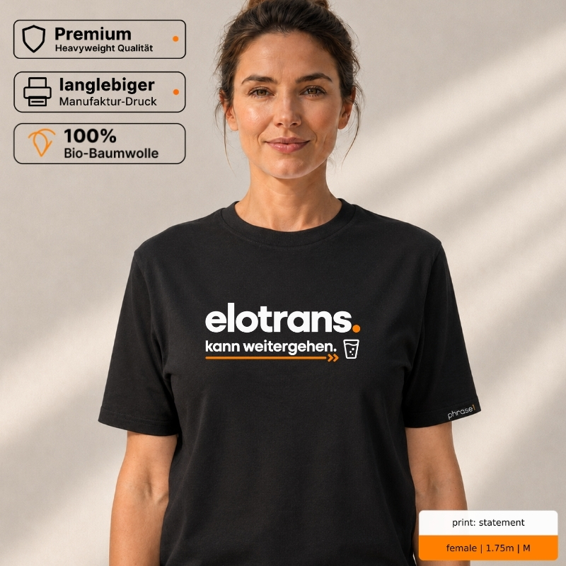 Premium T-Shirt mit „elotrans. kann weitergehen.“ Statement Premium T-Shirt mit „elotrans. kann weitergehen.“ Statement