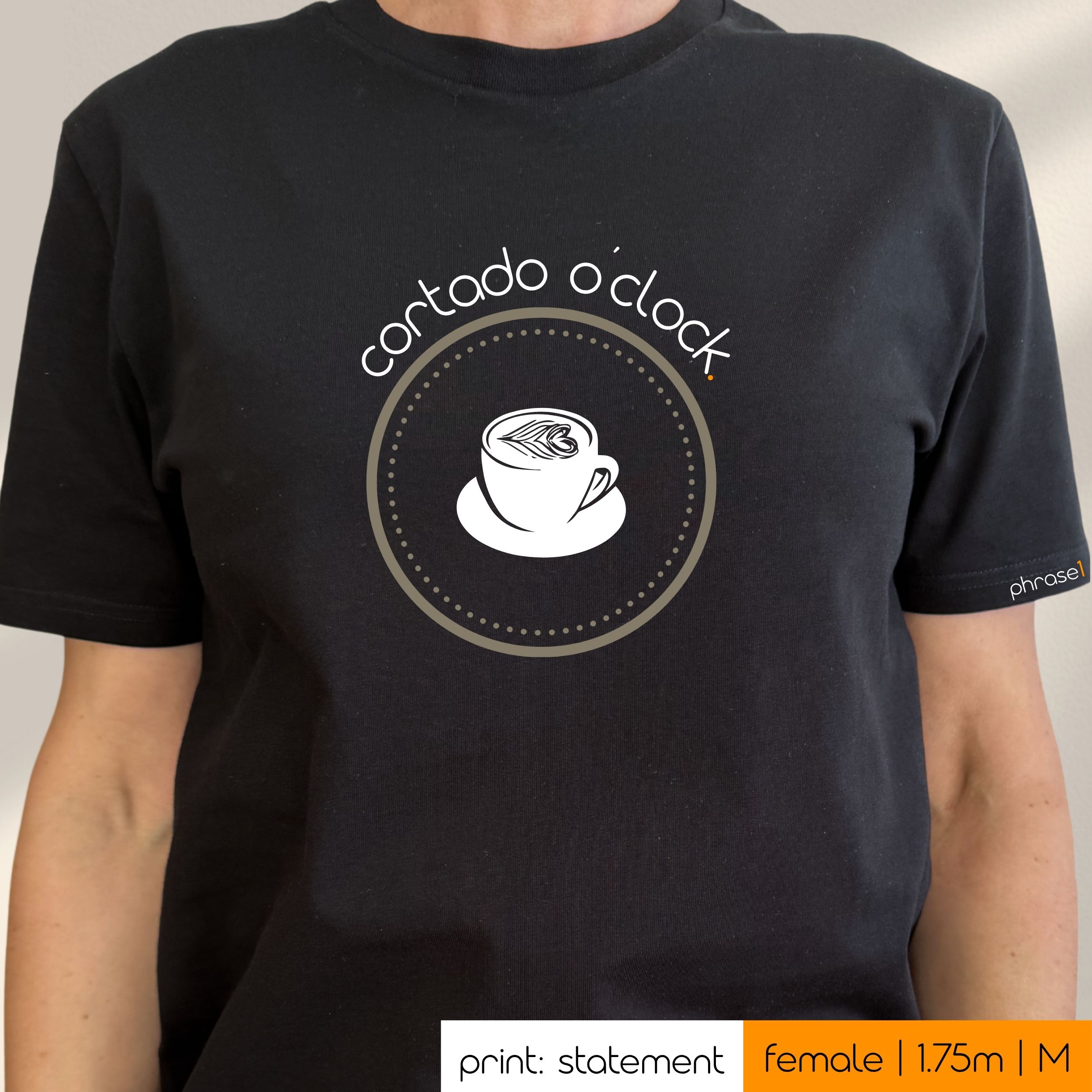 Premium T-Shirt mit Sruch "cortado o’clock" und Visual Café Cortado Premium T-Shirt mit Sruch "cortado o’clock" und Visual Café Cortado