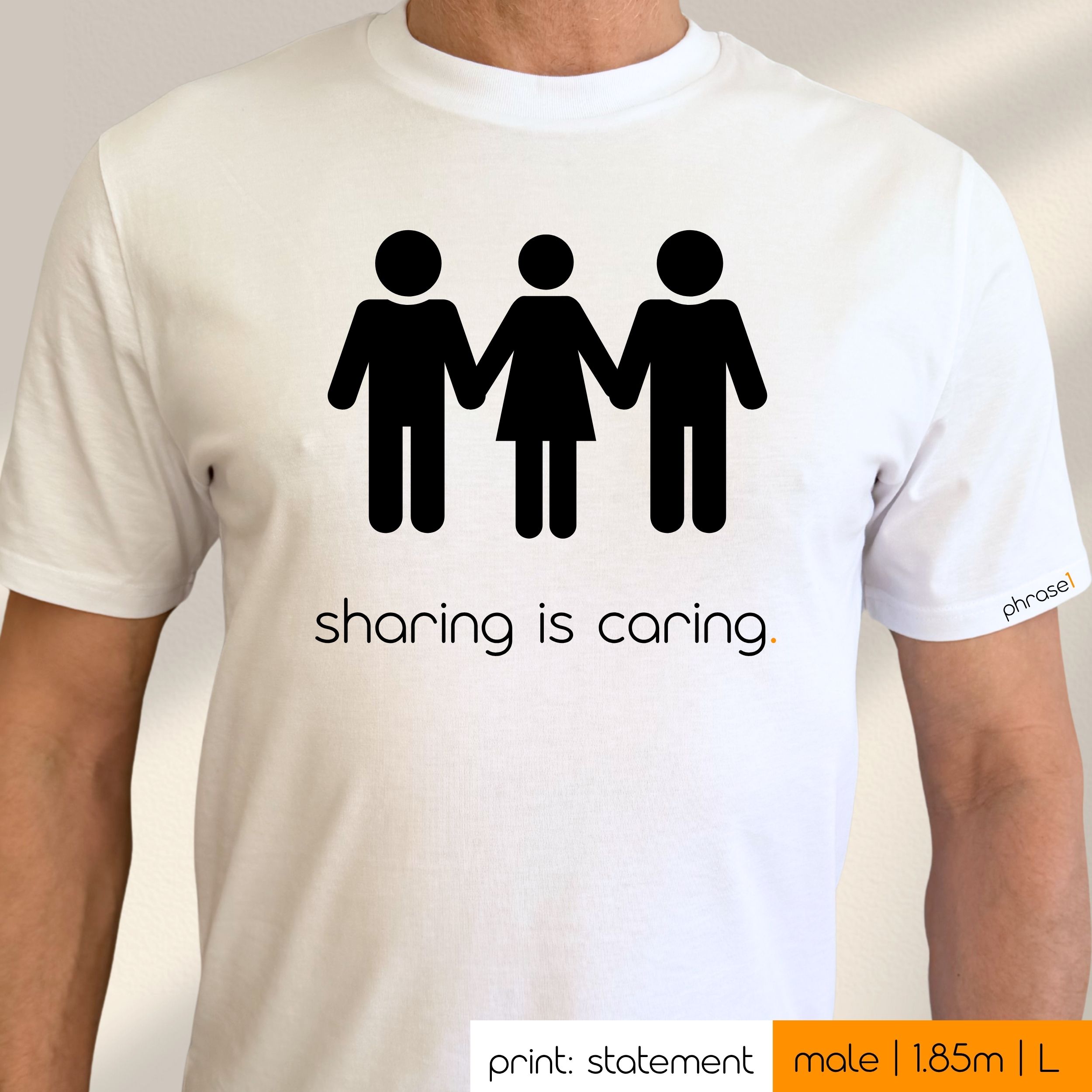 Premium T-Shirt mit Spruch "sharing is caring (mmf)" und Visual Premium T-Shirt mit Spruch "sharing is caring (mmf)" und Visual
