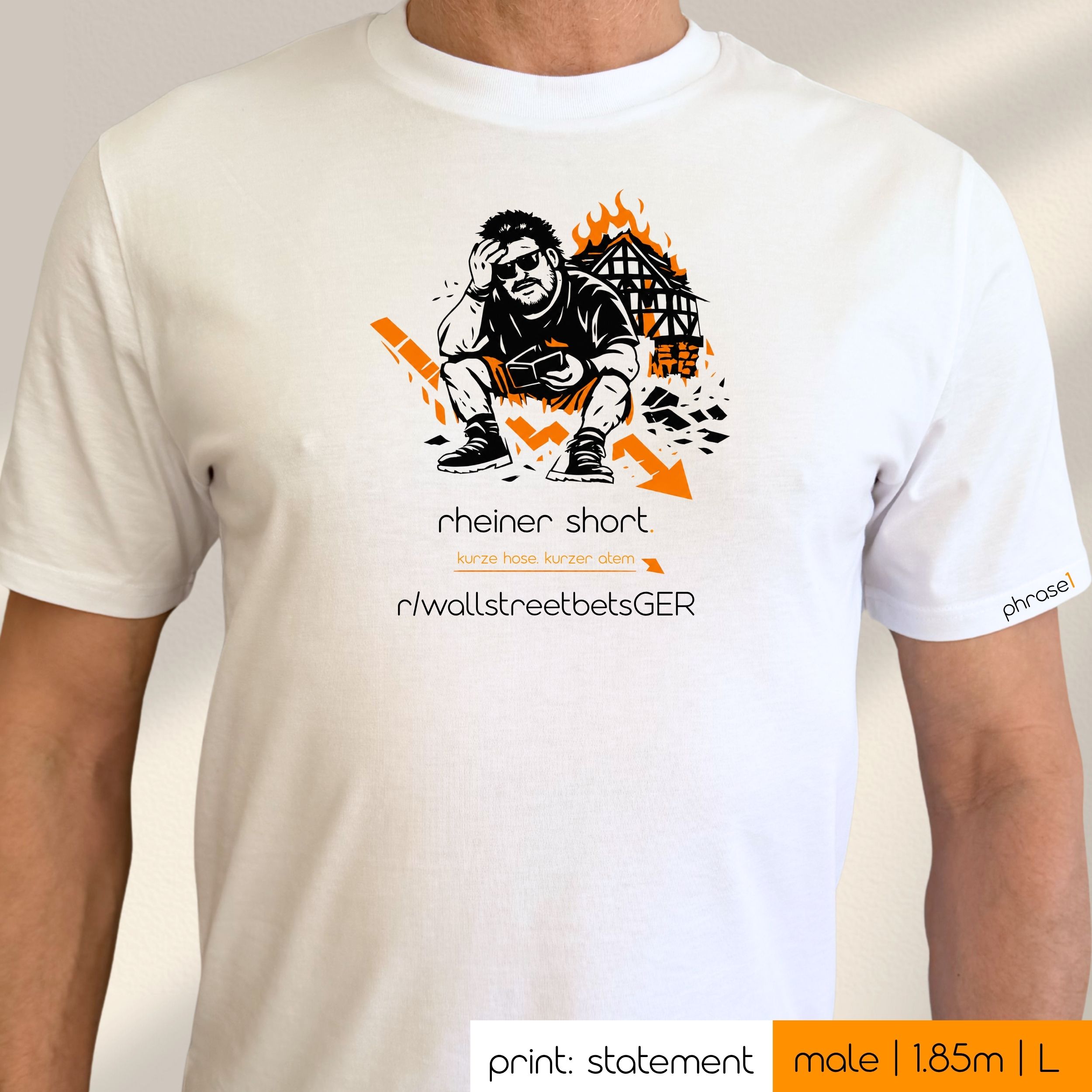 Premium T-Shirt mit Spruch "rheiner short." und Visual Rainer Winkler Premium T-Shirt mit Spruch "rheiner short." und Visual Rainer Winkler