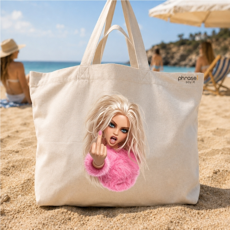 Beach Bag / Big Shopper mit rebellischem weiblichem Puppen-Motiv Beach Bag / Big Shopper mit rebellischem weiblichem Puppen-Motiv