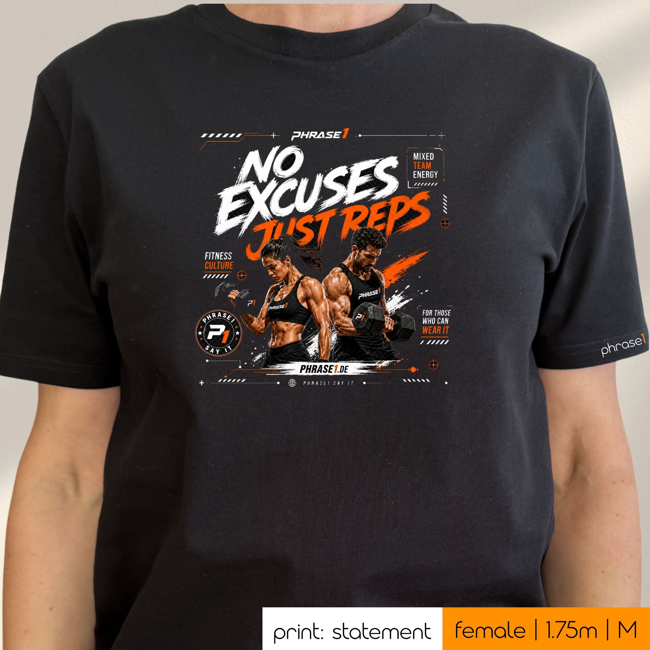 Premium T-Shirt mit Visual "NO EXCUSES JUST REPS" (Fitness Edition) Premium T-Shirt mit Visual "NO EXCUSES JUST REPS" (Fitness Edition)