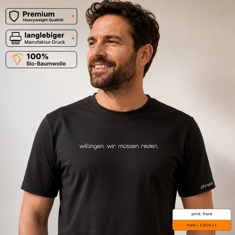Premium T-Shirt mit „willingen. wir müssen reden.“ Front- und Backprint Premium T-Shirt mit „willingen. wir müssen reden.“ Front- und Backprint