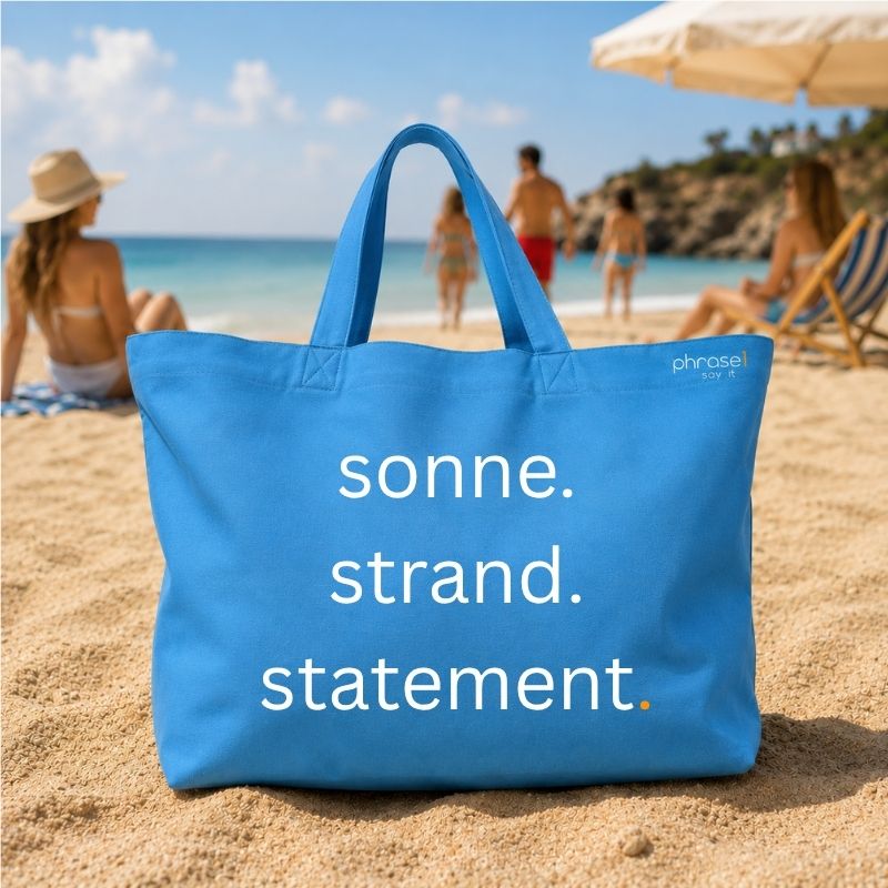 Premium Shopper mit Spruch „sonne. strand. statement. Premium Shopper mit Spruch „sonne. strand. statement.