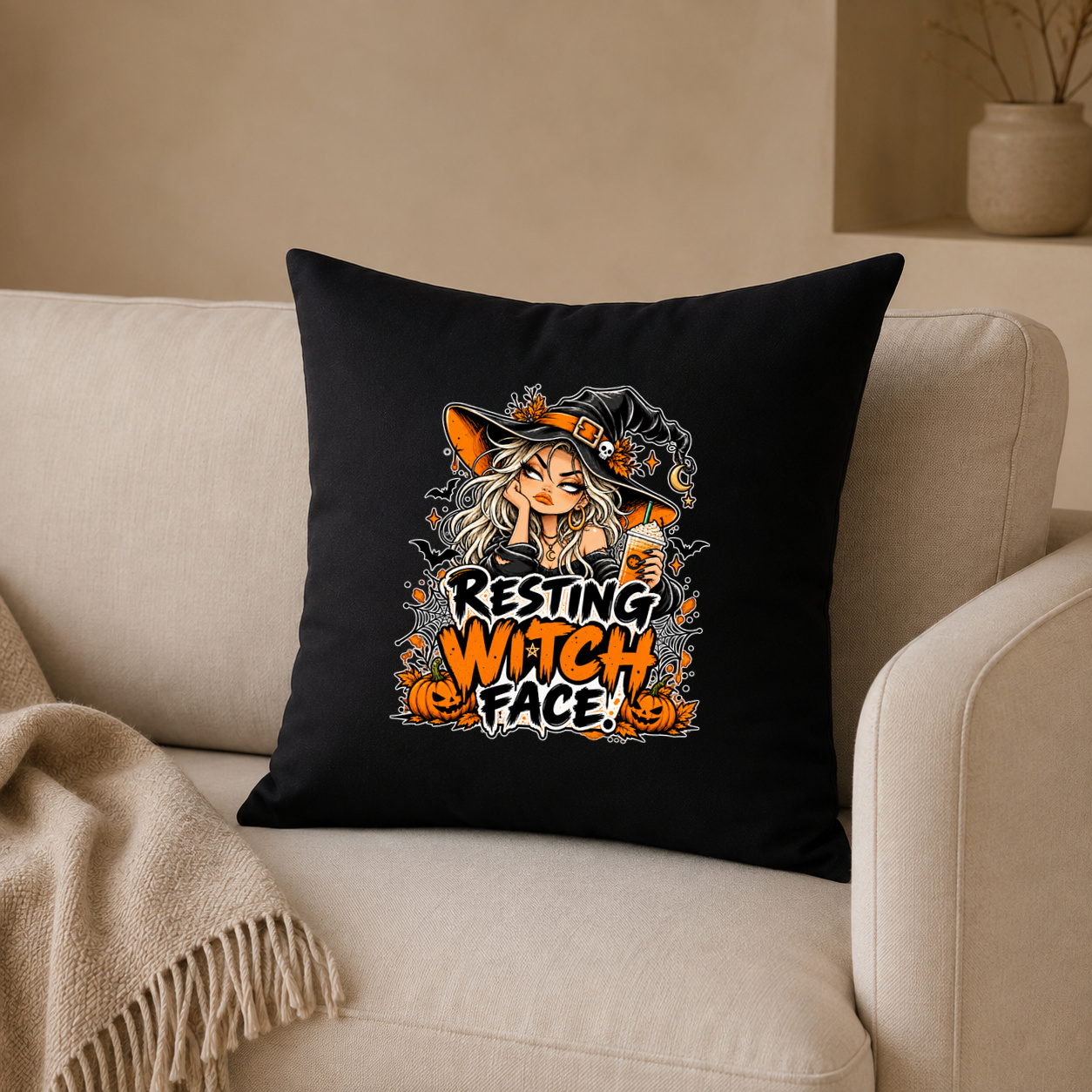Kissenhülle „resting witch face.“ Kissenhülle „resting witch face.“