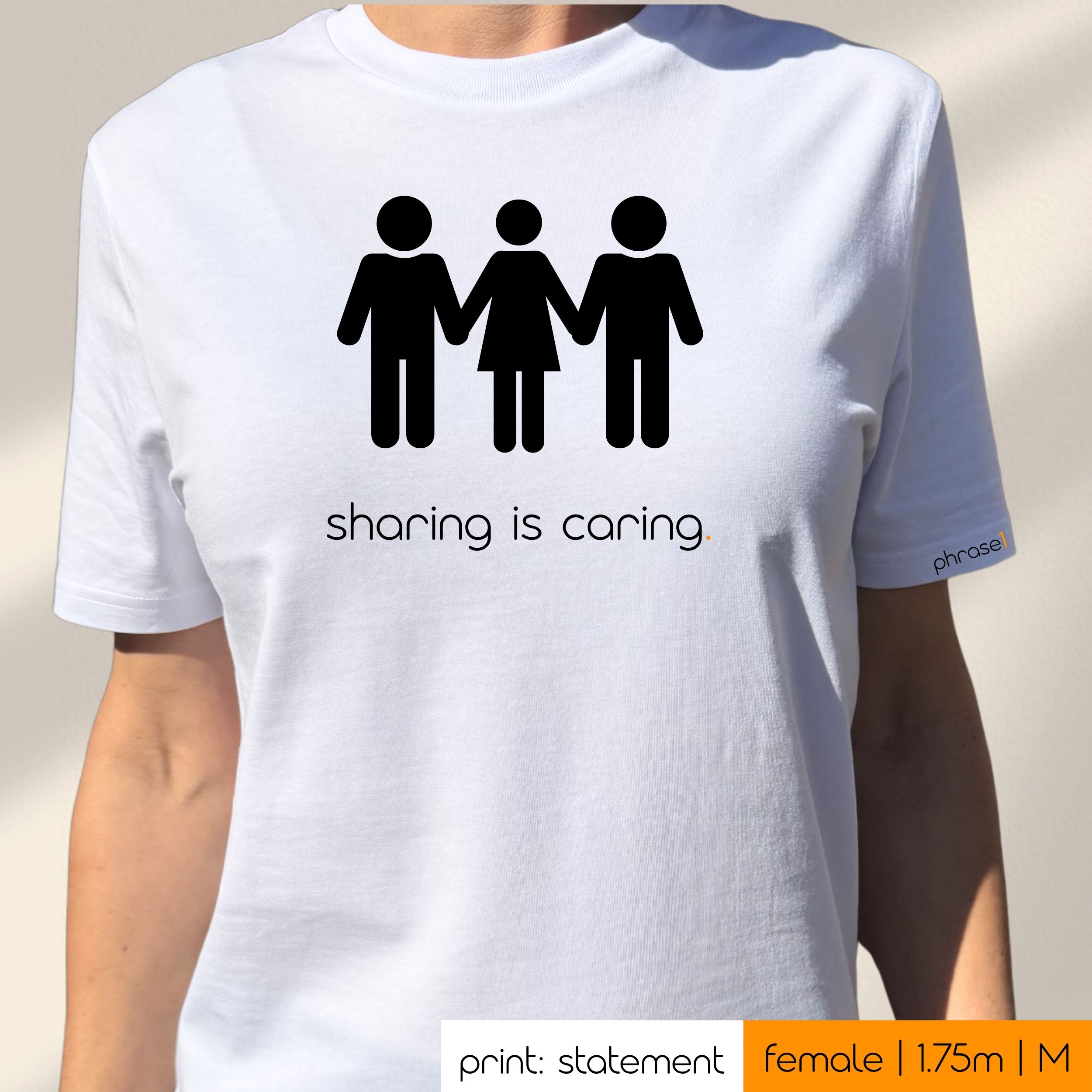 Premium T-Shirt mit Spruch "sharing is caring (mmf)" und Visual Premium T-Shirt mit Spruch "sharing is caring (mmf)" und Visual