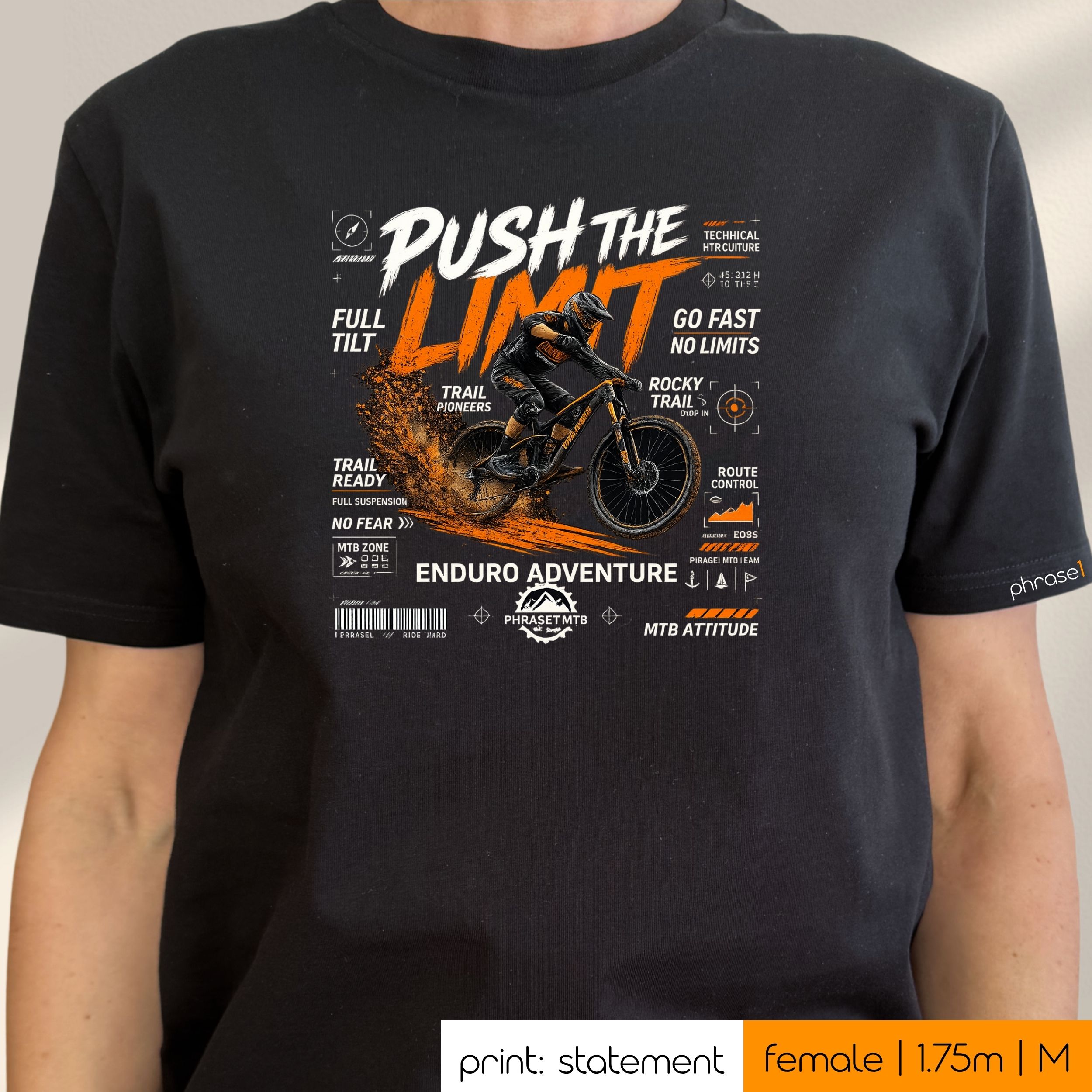 Premium T-Shirt mit Spruch "push the limit" Gravel Bike. P1 Urban Sportswear Premium T-Shirt mit Spruch "push the limit" Gravel Bike. P1 Urban Sportswear