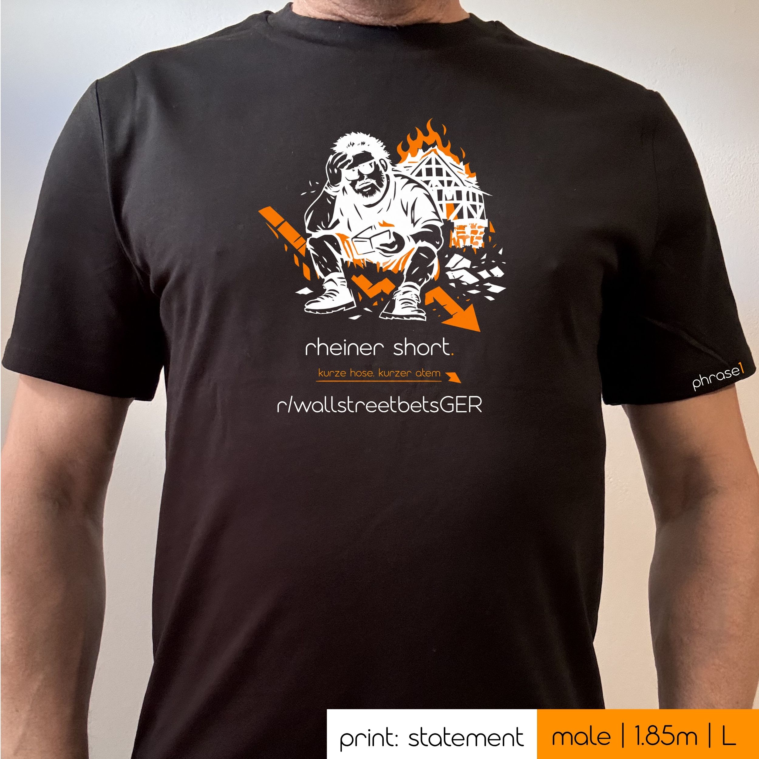 Premium T-Shirt mit Spruch "rheiner short." und Visual Rainer Winkler Premium T-Shirt mit Spruch "rheiner short." und Visual Rainer Winkler