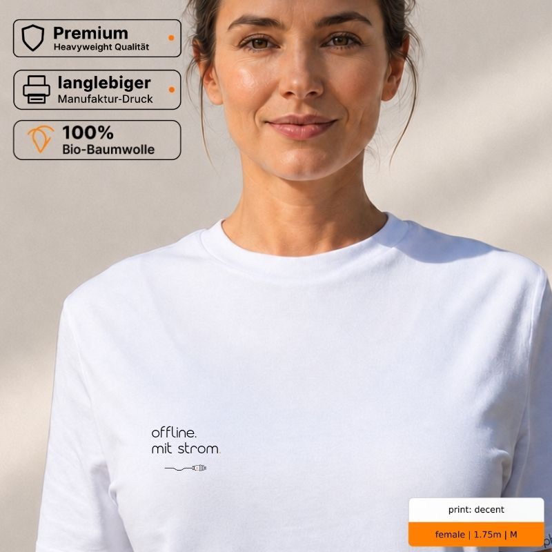 Premium T-Shirt mit Spruch "offline. mit strom." und Visual CEE Stecker
