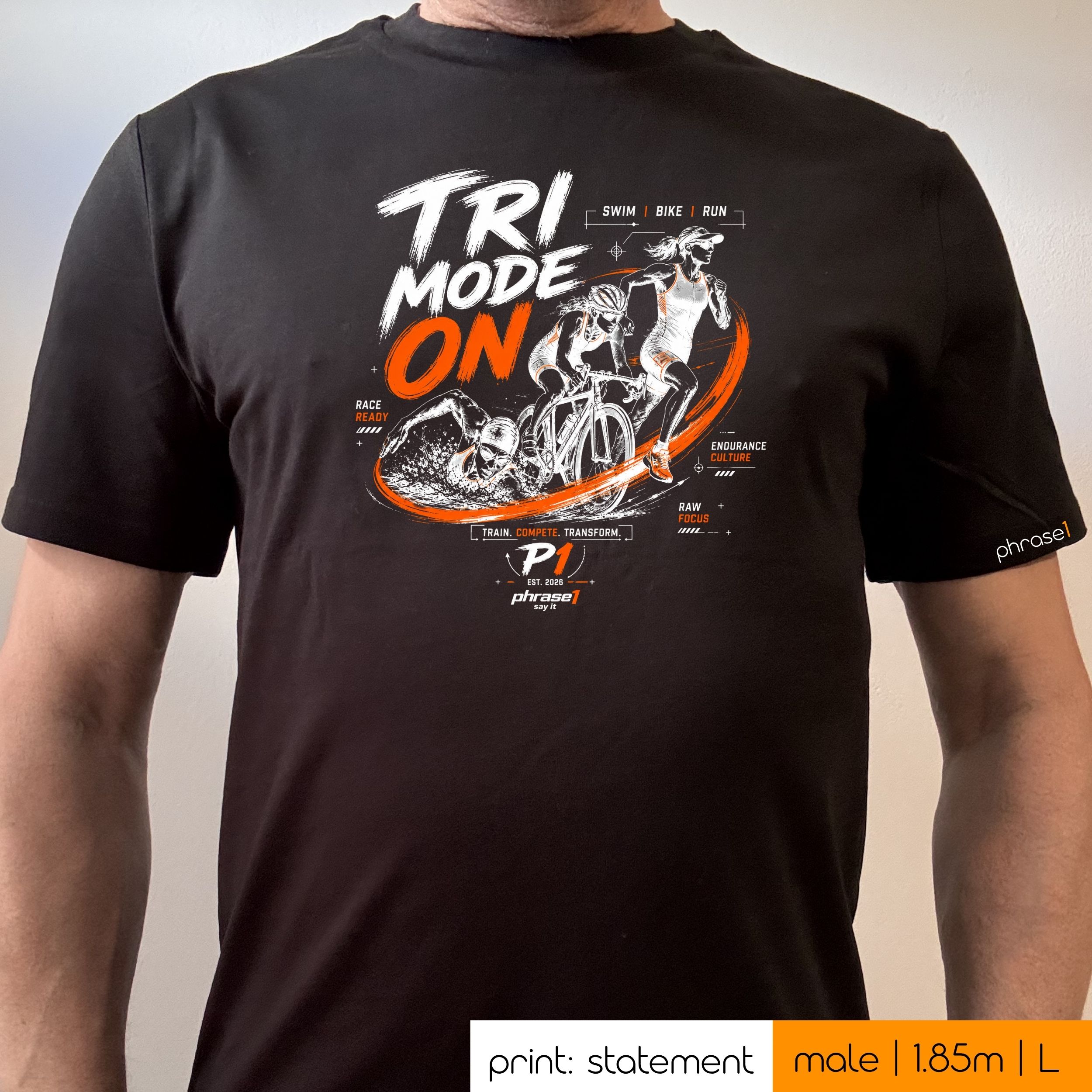 Premium T-Shirt mit Visual "TRI MODE ON" (Triathlon Edition) Premium T-Shirt mit Visual "TRI MODE ON" (Triathlon Edition)
