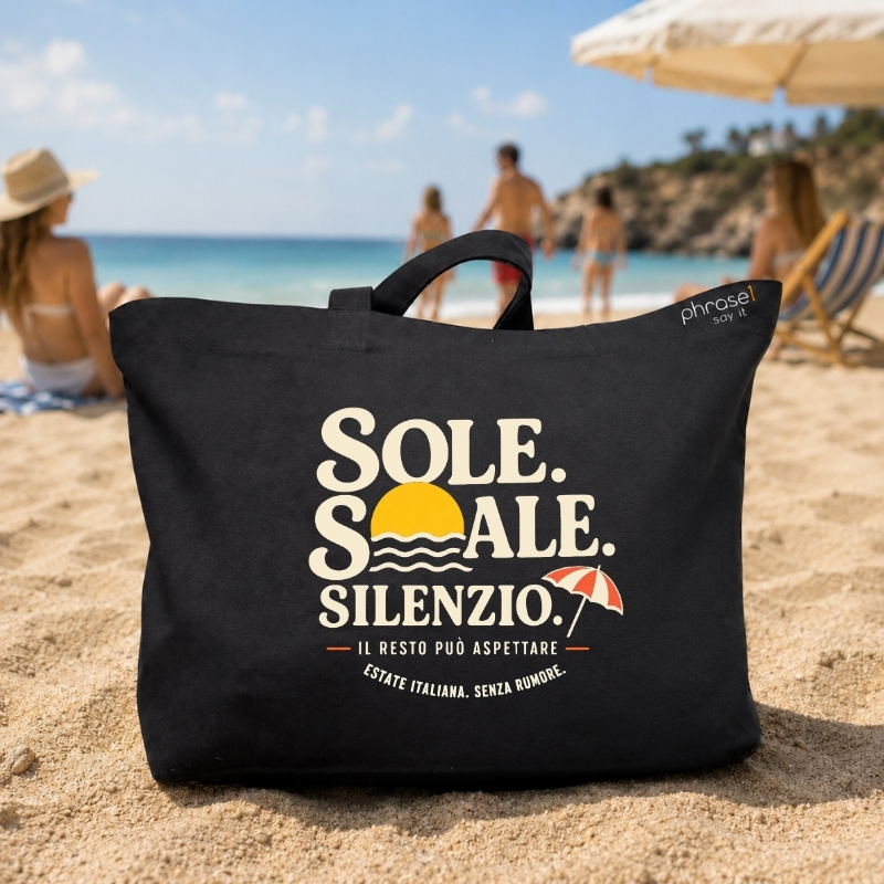 Beach Bag / Big Shopper mit „SOLE. SALE. SILENZIO.“ Italo-Motiv