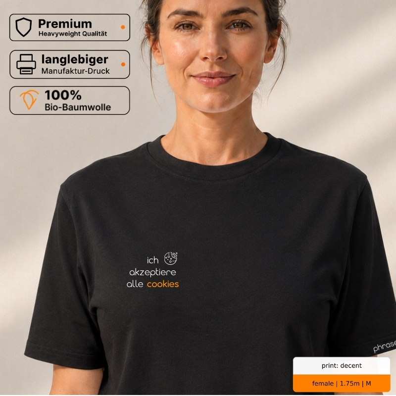 Premium T-Shirt mit „ich akzeptiere alle cookies.“ Statement. Mit Visual Cookie. Premium T-Shirt mit „ich akzeptiere alle cookies.“ Statement. Mit Visual Cookie.
